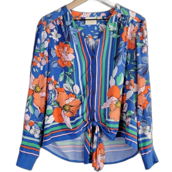 Anthropologie Maeve Elan Scarf-Printed Blouse in Blue Motif 6 NWOT - Picture 4 of 10